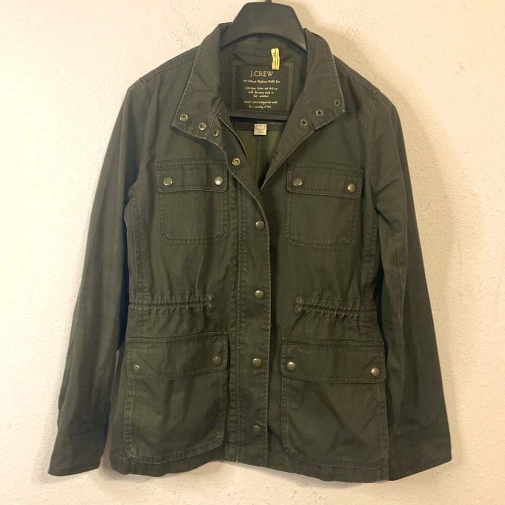 J. Crew Women Khaki Relaxed Boyfriend Field Jacket Cinch Waist Size S